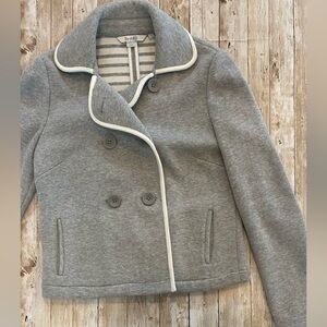 Boden Double Breasted Knit Jacket 2 Gray with White Piping